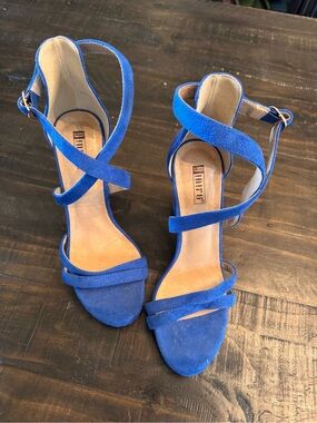 IDIFU Royal Blue Suede Crisscross Ankle Strap Heels